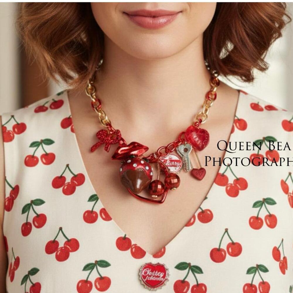 Betsey Johnson “Love Spell" Statement Necklace Cherry Chocolate Strawberry
